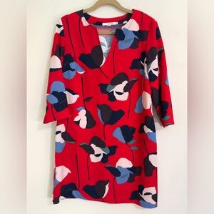 BODEN Red Floral Keyhole 3/4 Sleeve Mid Century Modern Shift Dress Size 8R